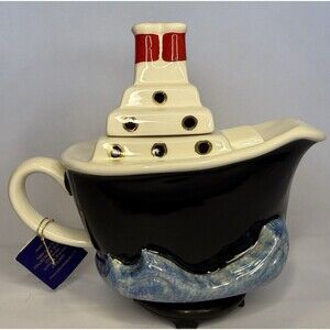Tony Carter QE2 Ship Teapot Limited Edition 99/336 Hand Painted England Vintage